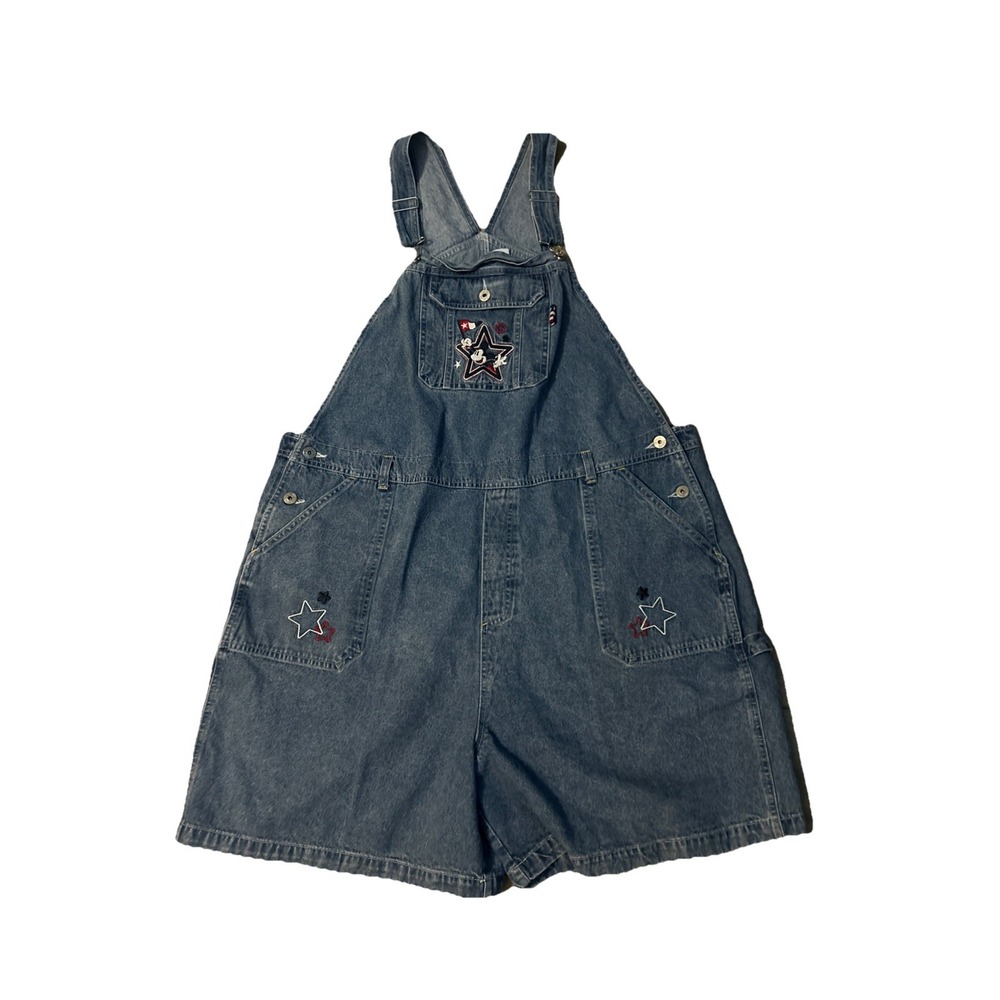 Vtg Disney Mickey Mouse Shortalls Bibs Overalls 24W Denim Embroidered Stars USA